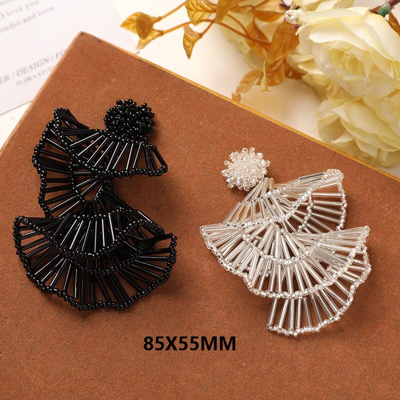 Supplier Wedding - Siyah Cam Boncuk Boncuklu Fan Dangle
