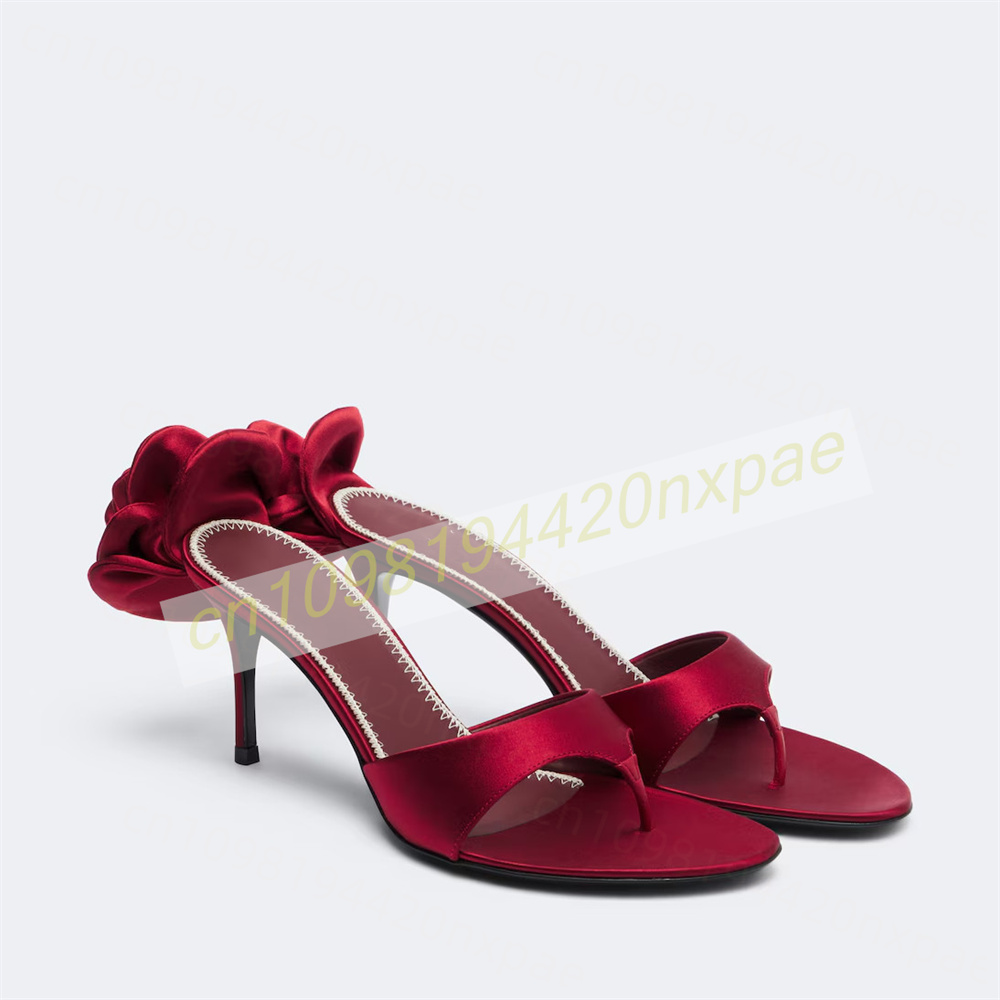 Wedding Dress Supply - Kadın Kırmızı Saten Parmak Arası Mule