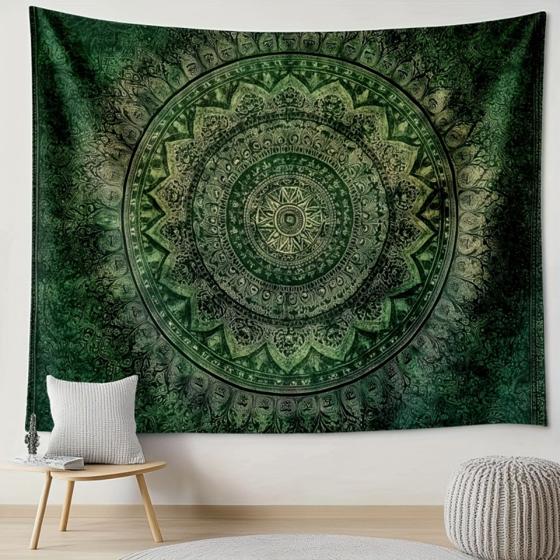 Wedding Sutra - VIKAMA Bohemian Yeşil Mandala Çiçekli Goblen,