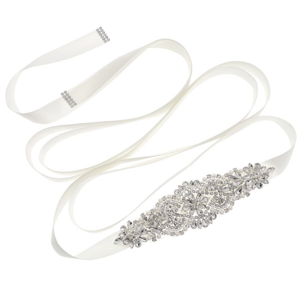 Bridal Sash Ribbon - Moda Kurdele Gelin Kemeri Gümüş Uzun