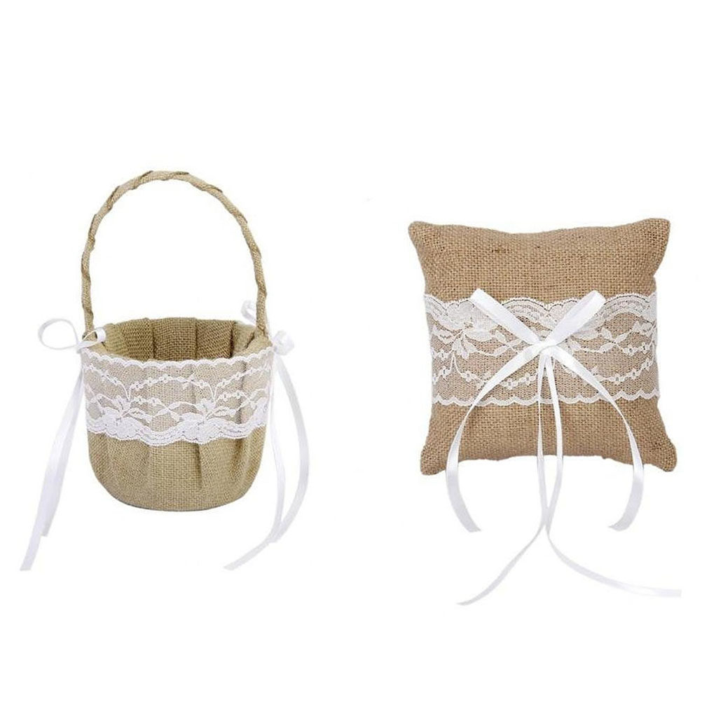 Ring Bearer Pillow - 6'lı Set 6'' Çuval Bezi Jüt